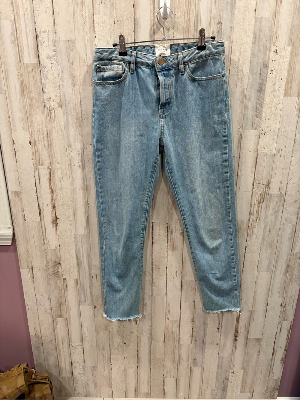 Sézane *FLAWED Light Blue Straight-Leg Jeans Raw Hem Cotton Women’s 28 Ankle